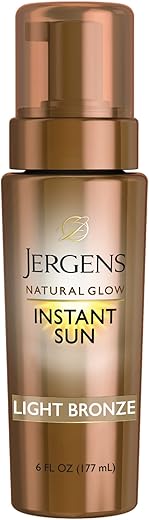 Natural Glow Mousse Corporal Instantâneo, Autobronzeador para um Bronzeado Leve, Bronzeador Corporal sem Sol, Bronzeado Artificial para Pele Clara a Média, 6 Oz (177 ml) - Jergens