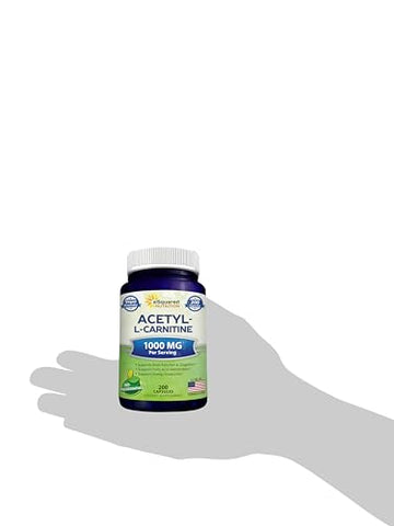 Acetyl L-Carnitine 1000mg Max Strength – 200 Cápsulas Vegetais – Alta Dosagem de Acetil L Carnitina HCL (ALCAR) para Suporte à Energia Pura, Cérebro - aSquared Nutrition