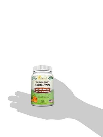 Cúrcuma Curcumina 1600mg com Extrato de Pimenta Preta BioPerine – 180 Cápsulas com 95%% Curcuminoides, 100%% Pó de Raiz de Cúrcuma Natural, Suplementos Naturais para Articulações - aSquared Nutrition