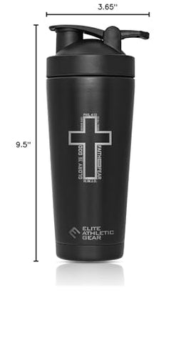 Copo Shaker de Aço Inoxidável Elite Athletic Gear – 25oz (750ml) – Isolamento a Vácuo para Proteínas, Pré-Treino, Batidas (Cross)