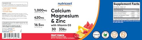 Cálcio Magnésio Zinco com Vitamina D3 em Pó, 30 Porções (Sabor Frutas Vermelhas) – Cálcio (1000 MG) Magnésio (420 MG) Zinco (16.5 MG) Vitamina D3 (30 MCG) – Livre de Glúten, Não-OGM - Nutricost