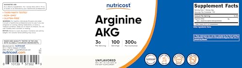 Arginine AKG em Pó 300 Gramas (AAKG) – 3G Por Porção - Nutricost