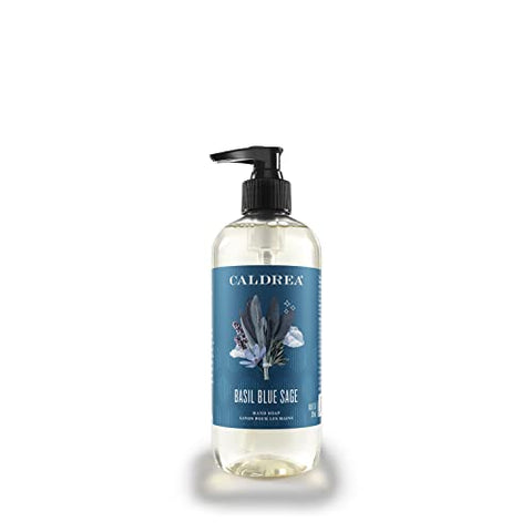 Sabonete Líquido Caldrea, Gel de Aloe Vera, Óleo de Oliva e Óleos Essenciais para Limpar e Condicionar, Manjericão e Sálvia Azul, 320 ml, Pacote com 2