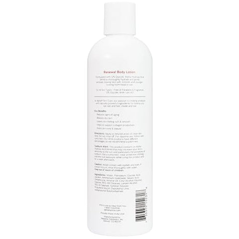 Skin Care Loção Revitalizante para o Corpo com 12% de AHA Glicólico, Hidratante Diário Multiuso Simples e Eficaz, Hidrata e Esfolia com Anti-Envelhecimento, 12 Oz (355 ml) - Alpha