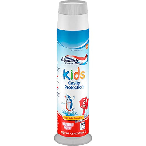 Kids Pasta de Dente com Flúor Bubble Mint Pump – 130g, Pacote com 4 - Aquafresh