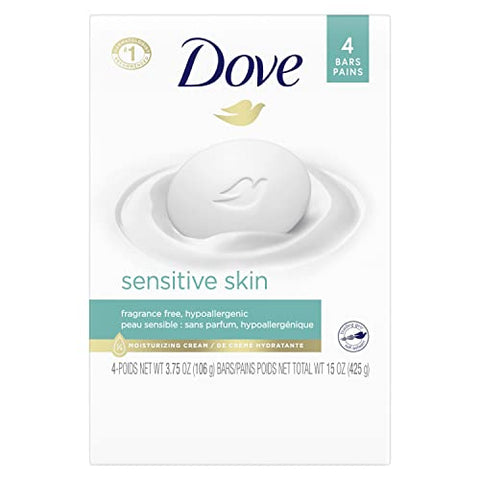 Sabonete Dove Beauty Bar 24 Barras 3.75 oz (111 ml) – Pele Sensível, Hipoalergênico, Livre de Fragrância, Mais Hidratante que Sabonete em Barra para uma Pele Mais Macia