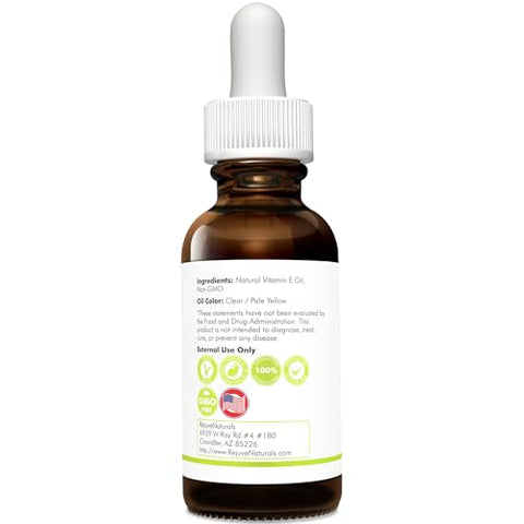 RejuveNaturals - Óleo de Vitamina E Pura 100% – 30ml | Benefícios para a pele e cabelo