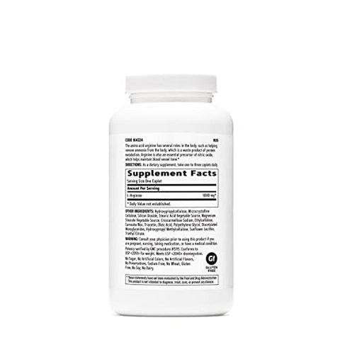 L-Arginine 1000mg: Aumenta a Produção de Óxido Nítrico – 180 Cápsulas - GNC