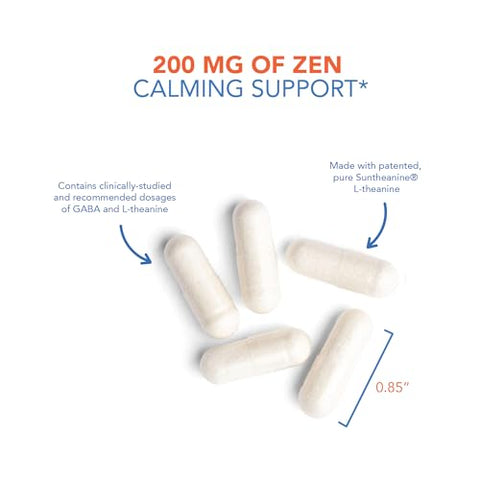 200mg of Zen – GABA, L-Theanine, Suporte para Calma, Dia ou Noite, Cápsulas Vegetarianas – 120 Unidades - Allergy Research Group