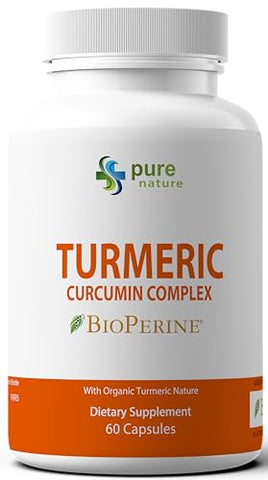 PureNature Plus - PureNature Cúrcuma Curcumina com BioPerine – Turmeric Natureza – 60 cápsulas – 100% natural e potente antioxidante