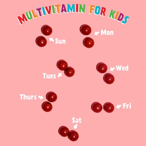 Multivitamínico Completo para Crianças, Vitaminas A, B6, B12, C, D, E, Ácido Fólico e Biotina, Chocolate de Comércio Justo e Não-OGM, 50 Peças - Good Day Chocolate