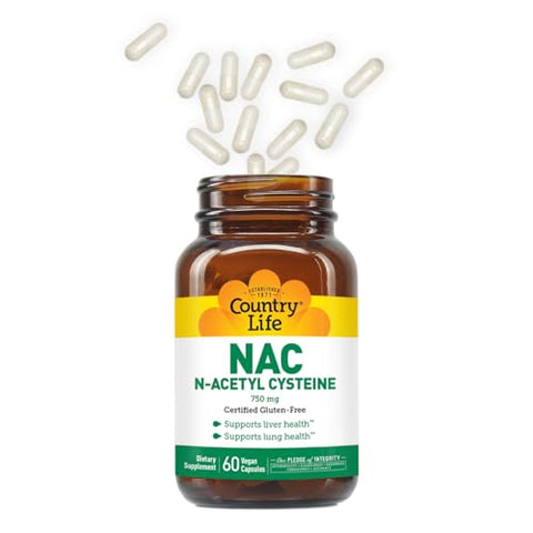 NAC (N-Acetil Cisteína), 750 mg – 60 Cápsulas Vegetarianas | Comprar Online | Marca Country Life - Country Life