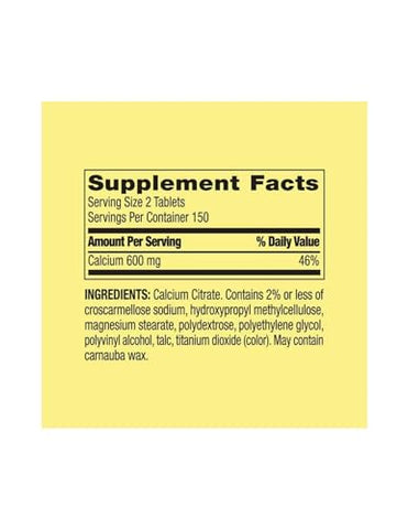 STS Home - Spring Valley Citrato de Cálcio 600 mg, 300 Comprimidos – Fortalecimento Ósseo