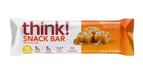THINK - Think! Barras de Proteína com Raiz de Chicória para Fibra, Suporte Digestivo, Sem Glúten com Proteína Isolada do Soro do Leite, Caramelo Salgado, Barras de Lanche sem Adoçantes Artificiais, 40g