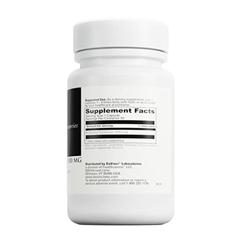 Laboratories – N-Acetyl Cysteine 500 mg – Suporte para o Sistema Imunológico e Saúde Pulmonar – Vegetariano, Sem Glúten – 90 Cápsulas - DAVINCI