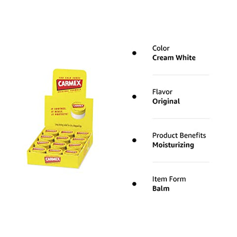 Bálsamo Labial Hidratante, Sabor Original, Pote de 7g, 12 unidades - Carmex
