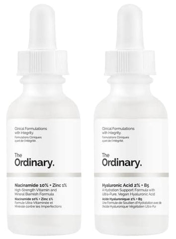 THE ORDINARY - Conjunto Facial The Ordinary: Tratamento Facial com Ácido Hialurônico 2%% B5 (30ml) e Niacinamida 10%% Zinco 1%% (30ml) – Cuidados com o Rosto