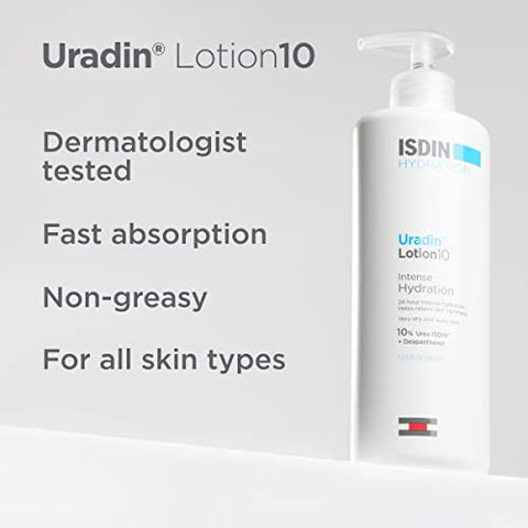 Loção Corporal ISDIN Uradin10, Hidratação Intensa 24 Horas, 10%% Ureia, Absorção Rápida, Testada Dermatologicamente, 400ml