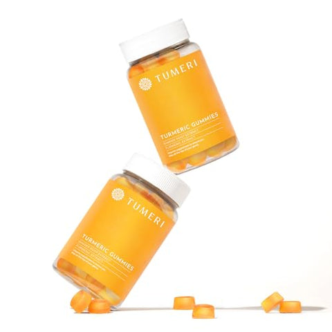 TUMERI - Gummies de Cúrcuma e Gengibre – Suporte Articular com Curcumina – 60 Unidades de Gummies Veganos com Sabor Natural de Frutas Tropicais – Embalagem com 2 Unidades