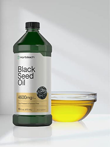 Óleo de Semente Preta Líquido 473ml | 4600mg | Suplemento de Nigella Sativa Prensado a Frio | Vegetariano, Não-OGM, Sem Glúten, Fórmula Livre de Solventes - Horbäach