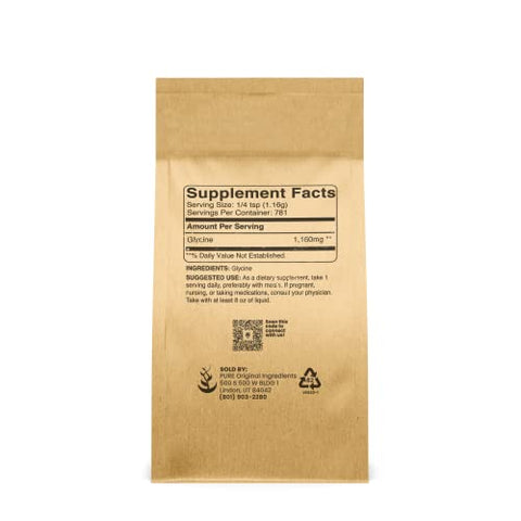 PURE ORIGINAL INGREDIENTS - Pó de Glicina Pura de Ingredientes Originais (907g) Não-OGM, Aminoácido Não-Essencial, Livre de Alergênicos
