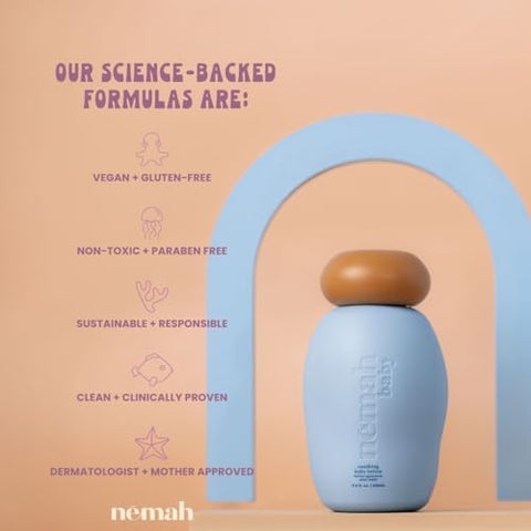Nemah - Nēmah Loção para Bebês Recém-Nascidos – Loção Calmante para Pele Sensível, Hidratante para Banho do Bebê, Loção Corporal Orgânica para Bebês, Aloe Vera Ativadora, Camomila Actismart