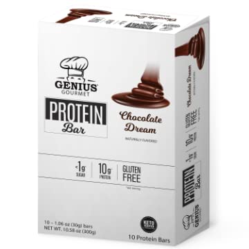 Barra de Proteína, Barras Sem Glúten, MCTs Premium, Baixo Carboidrato, Baixo Açúcar (Chocolate Dream, 10 Unidades) - Genius Gourmet