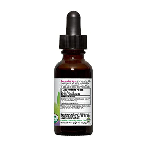 Oregon's Wild Harvest - Oregon’s Wild Harvest Canela Orgânica 1:2 Suplemento Herbal, 1 Fluido Onça (30 ml)