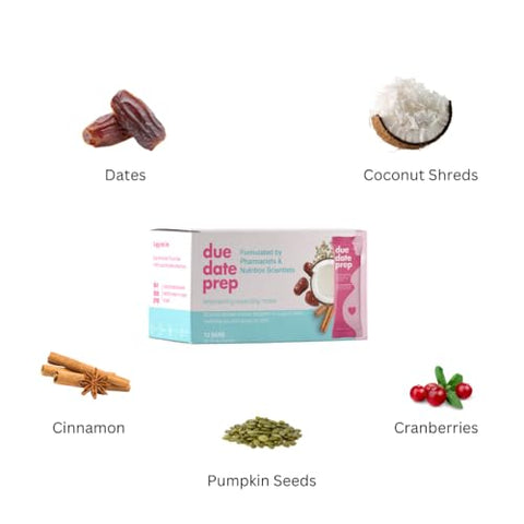 Barras de Lanche Due Date Prep – Suporte Natural para Preparação do Parto para Gestantes | Orgânicas, Livres de Glúten, Kosher | Snacks do Terceiro Trimestre com Tâmaras para uma Gravidez Saudável