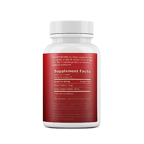 ProBoost - 4 Cápsulas de Proteína A (TPA) Thymic McG com Peptídeos de Colágeno – Natural, Regulação Imunológica e Saúde das Articulações – 30 Cápsulas, 4 McG TPA/Porção