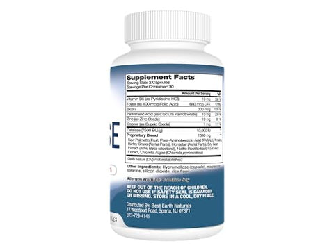 Melhor Suplemento Catalase Best Earth Naturals 10.000 com Saw Palmetto, Biotina, Fo-Ti, PABA – Suplementos para Cabelos Fortes – 180 Cápsulas – Pack com 3 (Fornecimento de 90 Dias)