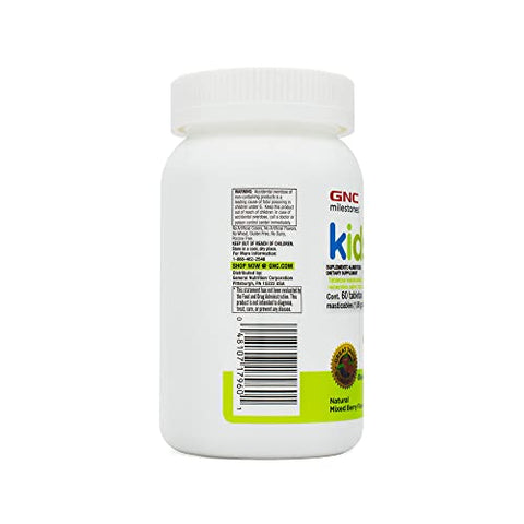 Milestones Kids Chewable Multivitamin – Suporte para ossos, sistema imunológico, olhos e saúde geral – 60 comprimidos mastigáveis para crianças de 2 a 12 anos - GNC