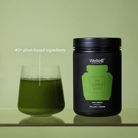 Pó Diário de Verdes Super Elixir, Mix de Bebida Probiótica com Alimentos Integrais, Sem Glúten, Vegano para Saúde Intestinal, Energia, Imunidade, Pele e Cabelos Saudáveis - WelleCo