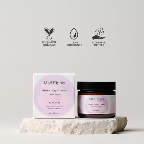 Creme Noturno Mad Hippie Triple C – Hidratante Facial e Creme Clareador para Mulheres/Homens, 3 Formas de Vitamina C, Creme Anti-Envelhecimento, 60g