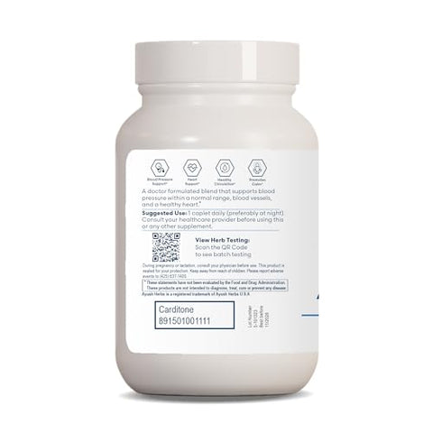 Carditone: Suplemento Herbal Ayurvédico para Suporte Natural à Pressão Arterial, Fórmula Médica Confiável por mais de 30 Anos, 60 Comprimidos Vegetarianos - Ayush Herbs