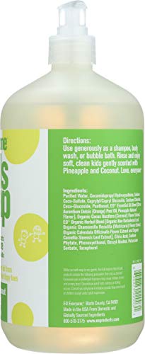 3-em-1 Sabonete para Crianças Seguro, Suave e Natural Shampoo, Gel de Banho e Banho de Espuma, Aroma de Coco Tropical, 1 Unidade - Everyone