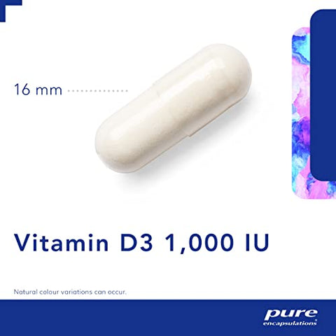 Vitamina D3 25 mcg (1.000 UI) Pure Encapsulations – Suplemento para Suporte Ósseo, Articular, Mamário, Cardíaco, Intestinal