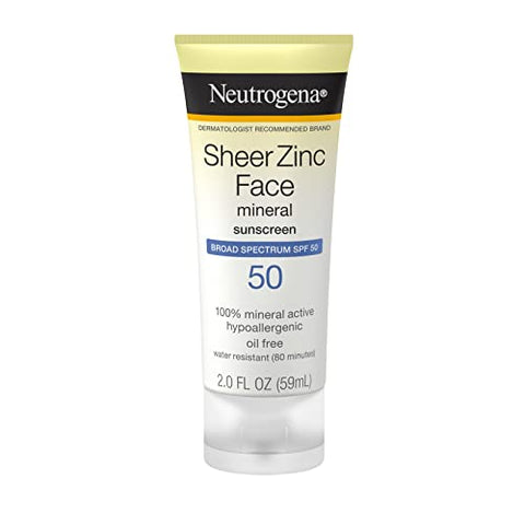 Protetor Solar Neutrogena Sheer Zinc Oxide FPS 50 Toque Seco para o Rosto, Livre de Óleo, Não Comedogênico