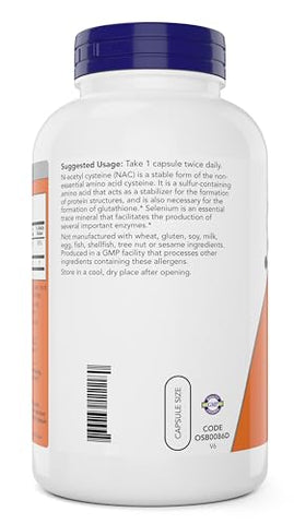 NOW Foods - Now NAC 600 mg – 400 Cápsulas Vegetais – N-Acetil Cisteína com Selênio