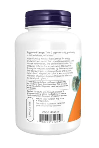 Suplementos, Citrato de Magnésio, Função Enzimática, Suporte ao Sistema Nervoso, 240 Cápsulas Vegetais - NOW Foods