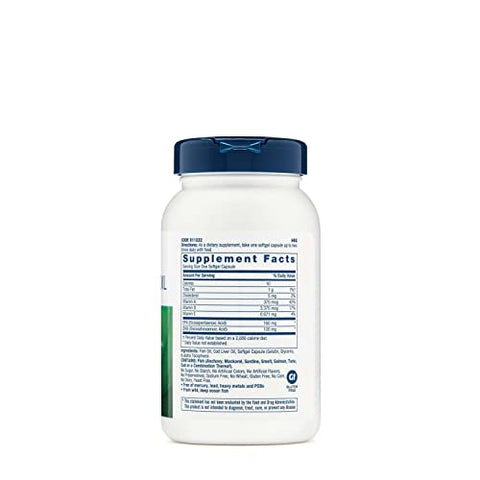 Óleo de Fígado de Bacalhau GNC – Rico em Ômega-3 e Vitaminas – 120 cápsulas de 1000mg