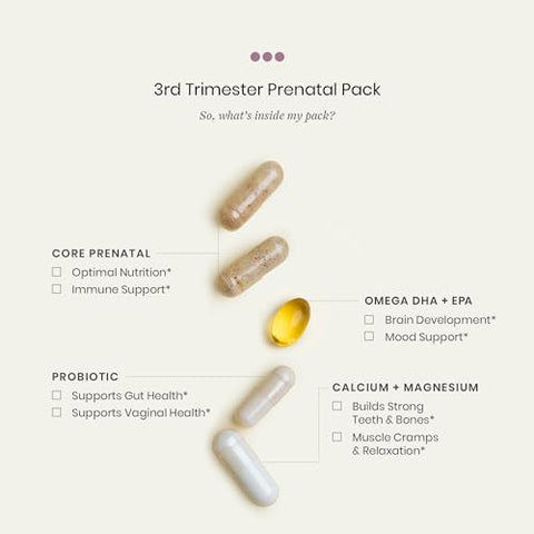 3º Trimestre – Vitaminas Diárias para Gestantes – Probióticos, Ômega 3 DHA e Suplementos Pré-Natais para Mulheres – Livre de Soja, Não-OGM (30 Cápsulas) - Perelel