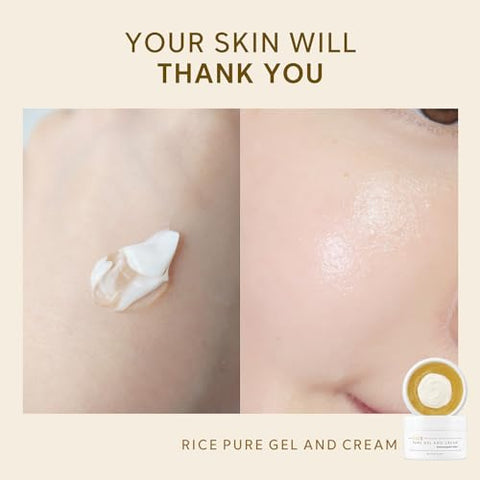 Gel e Creme de Arroz Puro, Extrato Exclusivo de Arroz Coreano Nutritivo, Testado por Dermatologistas, Ceramida, Hidratante Coreano para Pele Seca, Sem Fragrância, 80ml - THANKYOU FARMER