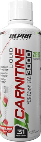 Alpha Supps - L-Carnitina Líquida 3000 mg | Aminoácido sem Estimulantes | 31 Porções (Sabor Melancia)