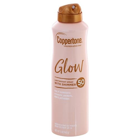 Glow com Brilho Spray Protetor Solar, Resistente à Água, Amplo Espectro, FPS 50, 150 ml - Coppertone