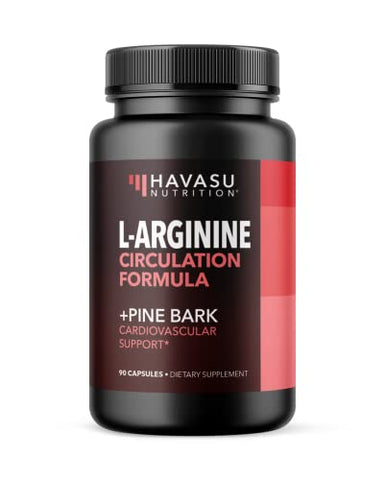 HAVASU NUTRITION - L-Arginina Cápsulas Extrato de Casca de Pinheiro – Fórmula Potente 2X Suplemento de Óxido Nítrico para Homens com 1800mg de L-Arginina e 100mg de Casca de Pinheiro Francês – Resistência Desempenho Recuperação – 90 Cápsulas