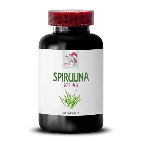 SWAN LIFE ESSENTIALS - Spirulina e Chlorella em Cápsulas – Defesa Imunológica – 500mg – Comprimidos de Spirulina – Pó Orgânico de Spirulina e Chlorella – Suplementos Herbais de Spirulina – Azul