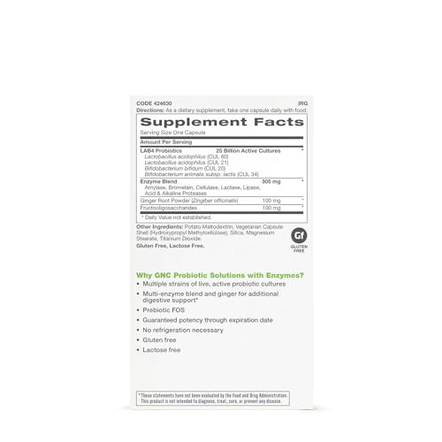 Probiotic Solutions com Enzimas – 25 Bilhões de UFCs, 30 Cápsulas, Suporte Diário Probiótico - GNC
