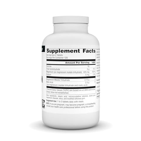 Magnesium Malate 3750 mg por Porção – para Produção de Energia – 360 Comprimidos - Source Naturals