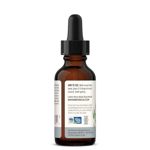 Banyan Botanicals - Óleo Nasya Botânico Banyan – Gotas Nasais Orgânicas para Respiração Clara – Limpeza Nasal Ayurvédica e Hidratante Nasal – 30ml – Certificado Orgânico, Não GMO